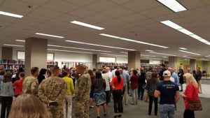Photo of the crowd at the grand opening of the Oldham Family Veteran Student Center at MSU