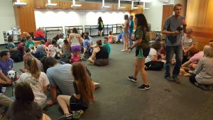 Photo of the May 2017 Pet Therapy Session in Duane G. Meyer Library