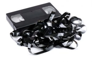 VHS cassette with tangled tape