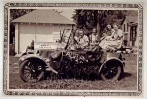 Old photo of several women in a car