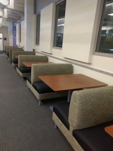 New diner booths in Duane G. Meyer Library