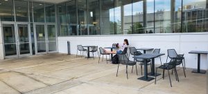 outdoor seating at Duane G. Meyer Library