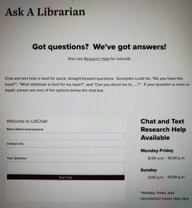 Screen shot of MSU's Ask a Librarian service
