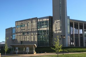 Duane G. Meyer Library with reflections