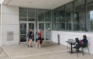 Main entrance of Duane G. Meyer Library