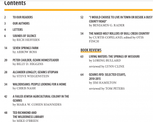 Table of Contents to the Fall 2020 issue of OzarksWatch Magazine