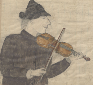 drawing of a fiddler by Samuel Mannon