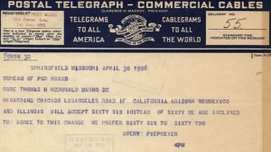 The famous Route 66 telegram