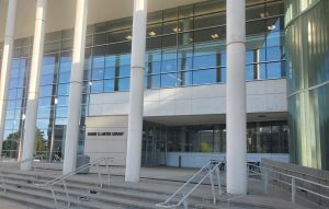 Main entrance to Duane G. Meyer Library