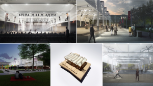 Montage of architectural renderings of the new John Goodman Theater