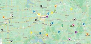 Map of Music Parties in the Missouri Ozarks
