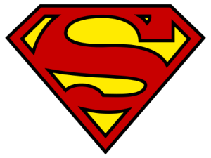 Superman superhero logo. Red S inside of a yellow shield.