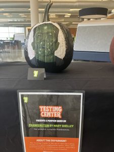 Picture of the Frankenstein monster painted on a pumpkin
